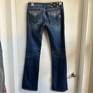 Miss Me Dk Blue Embellished Boot Cut Jeans w Silver Accents Made in USA JP5141BX